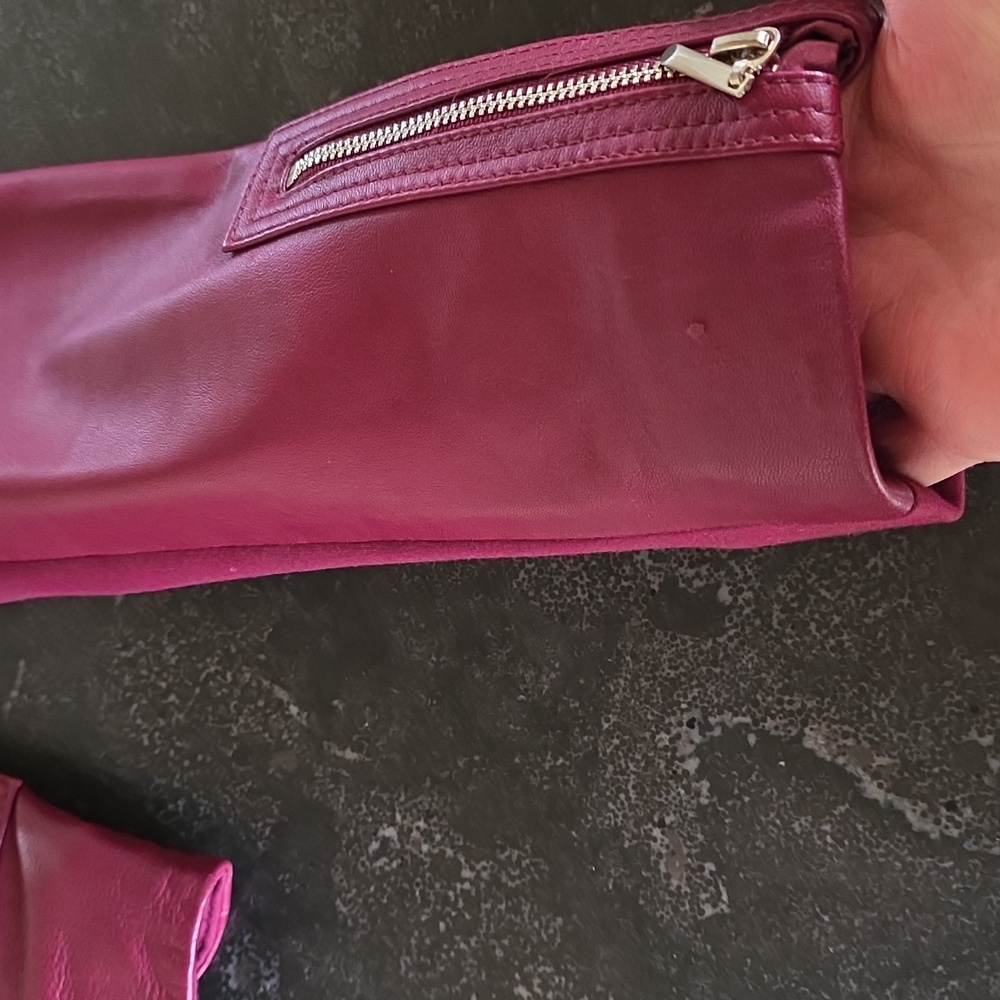 Free Ship!! WHBM Red Leather Moto Jacket with Sleek Fit SIZE XS - Picture 16 of 16